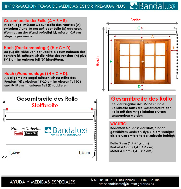 Información toma de medidas Estor Enrollable Premium Plus Bandalux